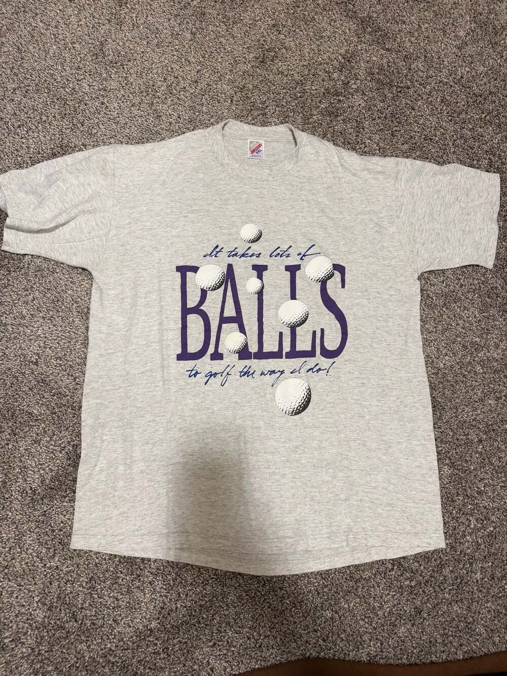Vintage 90s Jerzees Funny Golf Tee It Takes Lots of Balls XXL Made in USA
